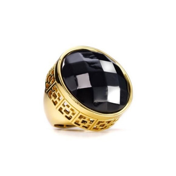 💕TRINA TURK💕 Shanghai Cocktail Ring ~ Resin Black & Gold NWT - Picture 2 of 15